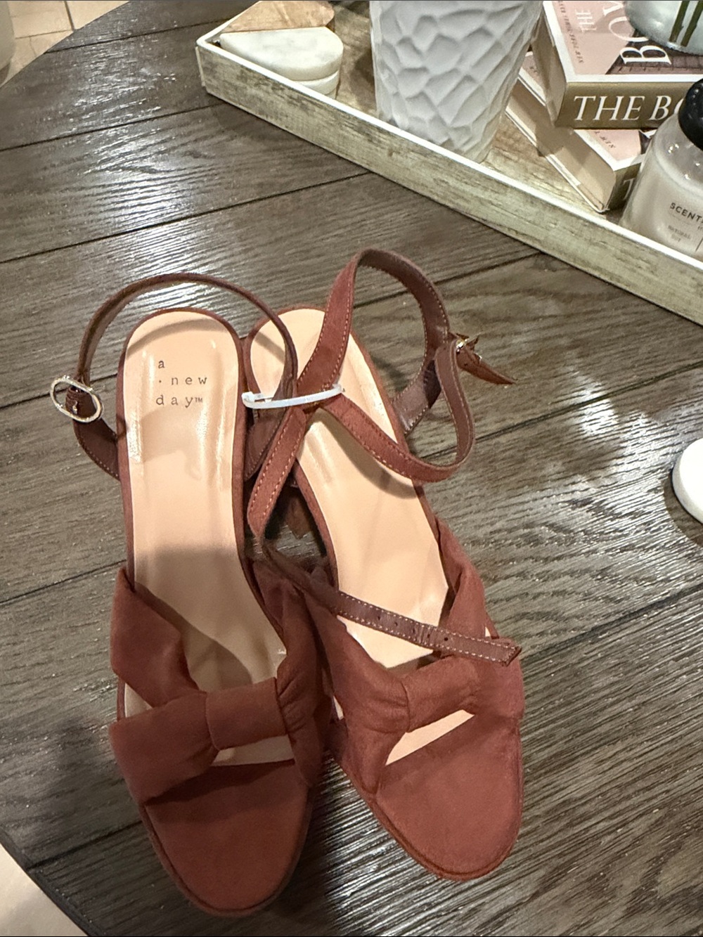 a new day Rust Brown Knot Front Slingback Heels